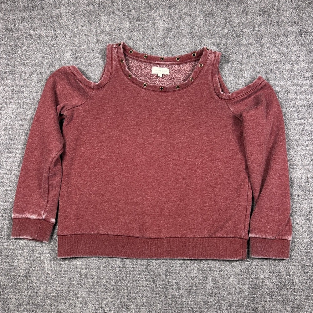 Lucky Brand Sweater Womens Size‎ Small Burgundy Cold Shoulder Grommet Sweatshirt